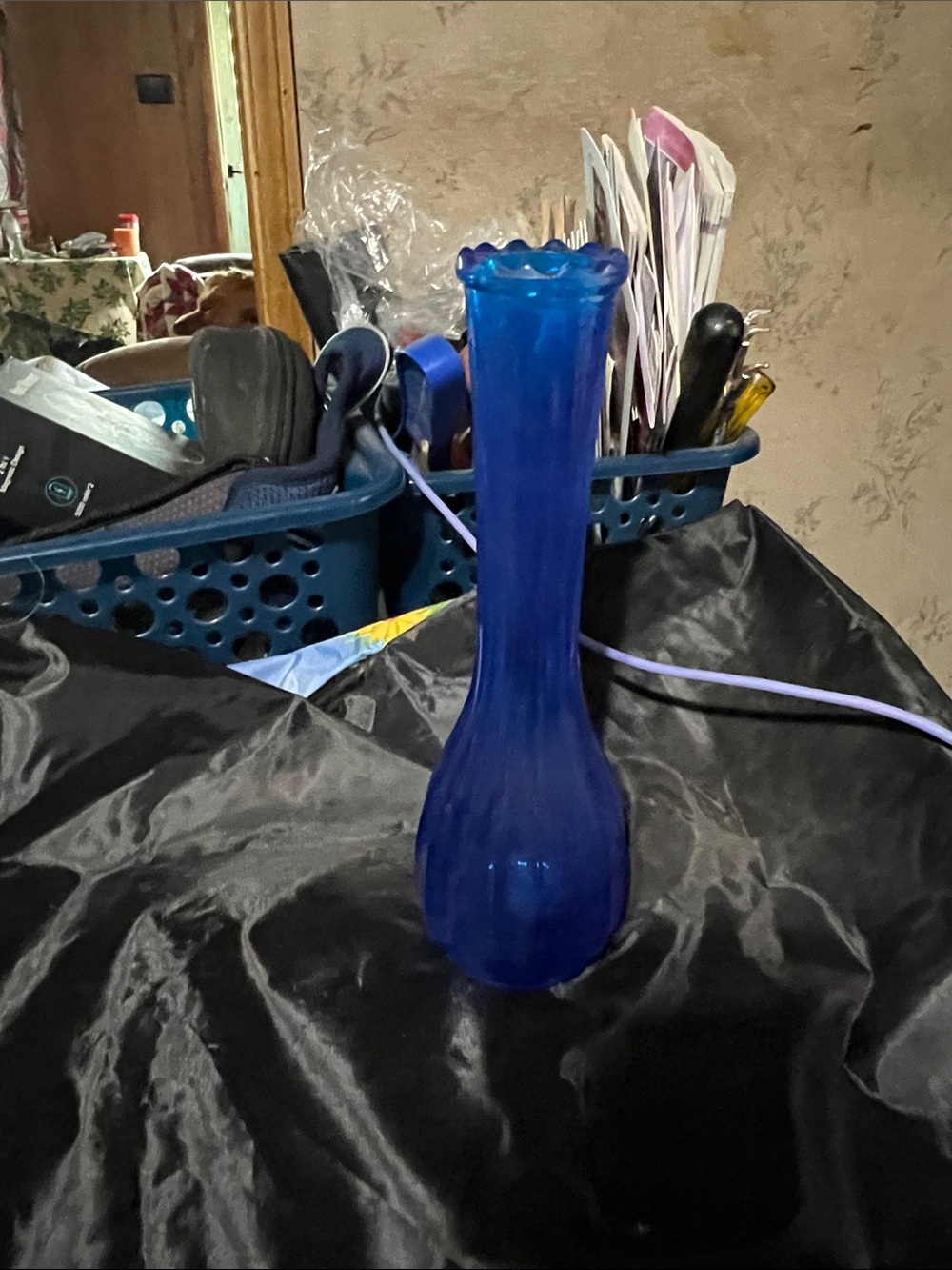 Vintage Blue Glass Bud Vase - Home Accents